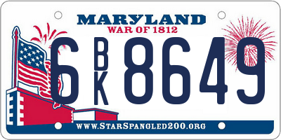 MD license plate 6BK8649