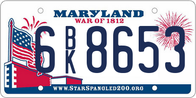 MD license plate 6BK8653