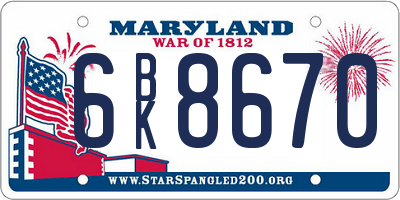 MD license plate 6BK8670