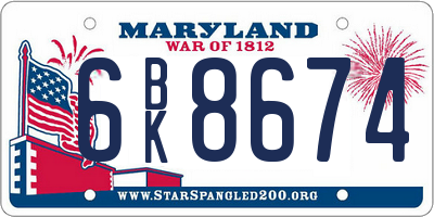 MD license plate 6BK8674