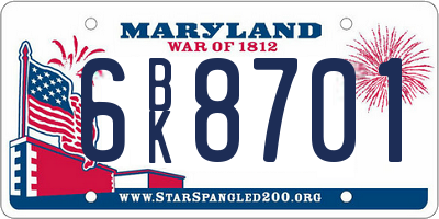 MD license plate 6BK8701