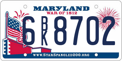 MD license plate 6BK8702