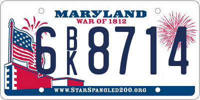 MD license plate 6BK8714