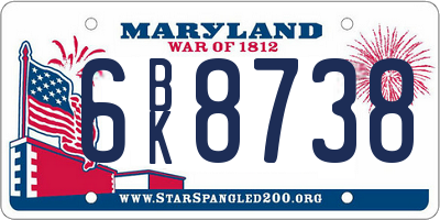MD license plate 6BK8738