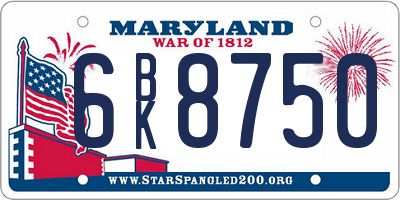 MD license plate 6BK8750