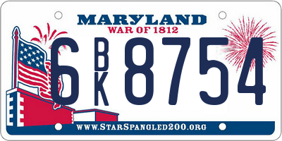 MD license plate 6BK8754