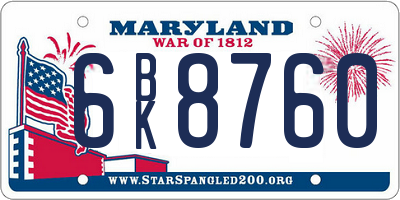 MD license plate 6BK8760