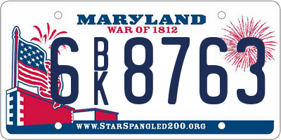 MD license plate 6BK8763