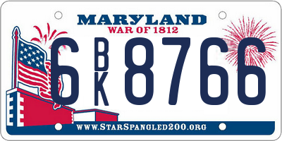 MD license plate 6BK8766