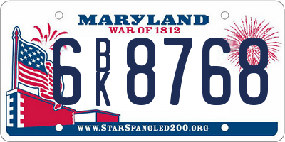 MD license plate 6BK8768