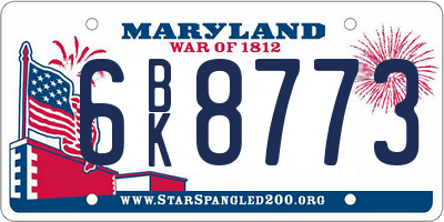 MD license plate 6BK8773