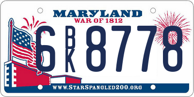 MD license plate 6BK8778