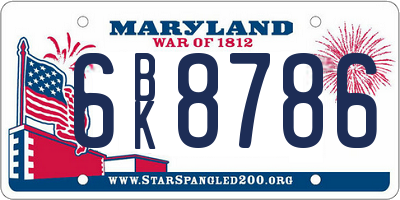 MD license plate 6BK8786
