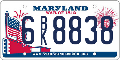 MD license plate 6BK8838