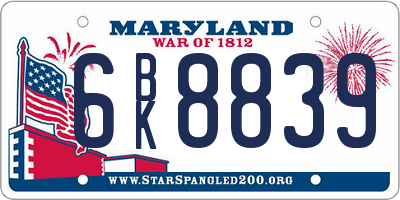 MD license plate 6BK8839