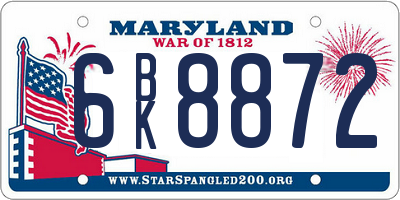 MD license plate 6BK8872
