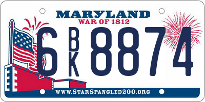 MD license plate 6BK8874