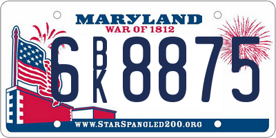 MD license plate 6BK8875