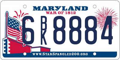 MD license plate 6BK8884
