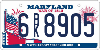 MD license plate 6BK8905