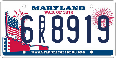 MD license plate 6BK8919
