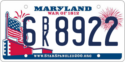 MD license plate 6BK8922
