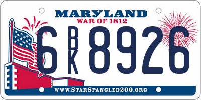 MD license plate 6BK8926