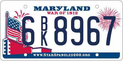 MD license plate 6BK8967