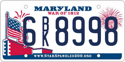 MD license plate 6BK8998
