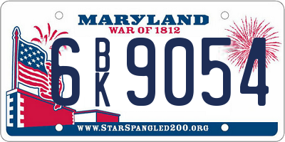 MD license plate 6BK9054