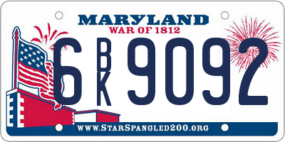 MD license plate 6BK9092