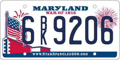 MD license plate 6BK9206