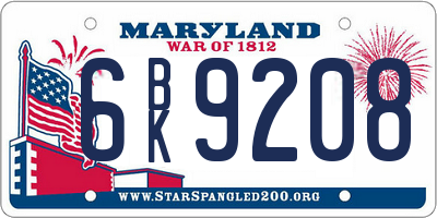 MD license plate 6BK9208