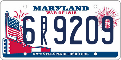 MD license plate 6BK9209