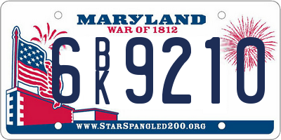 MD license plate 6BK9210