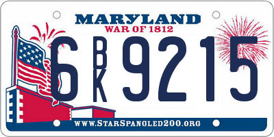 MD license plate 6BK9215