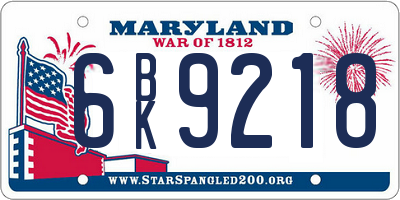 MD license plate 6BK9218