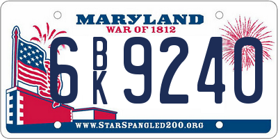 MD license plate 6BK9240