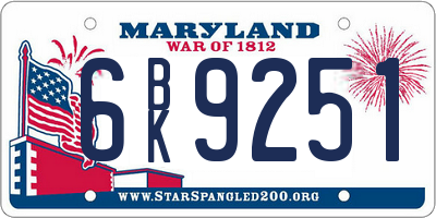 MD license plate 6BK9251