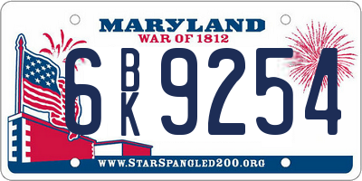 MD license plate 6BK9254