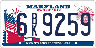 MD license plate 6BK9259
