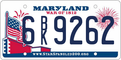 MD license plate 6BK9262