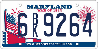 MD license plate 6BK9264