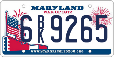 MD license plate 6BK9265