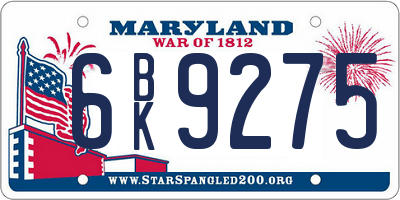 MD license plate 6BK9275