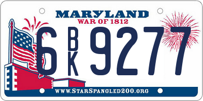 MD license plate 6BK9277