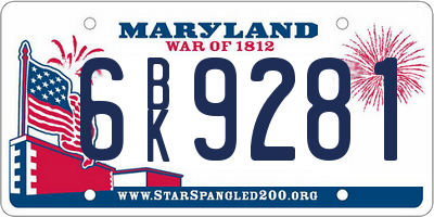 MD license plate 6BK9281