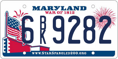 MD license plate 6BK9282