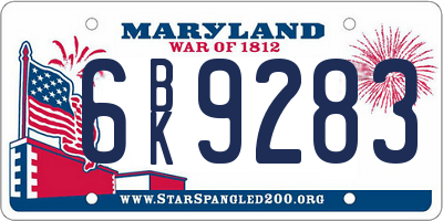 MD license plate 6BK9283