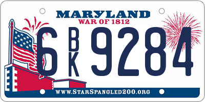 MD license plate 6BK9284